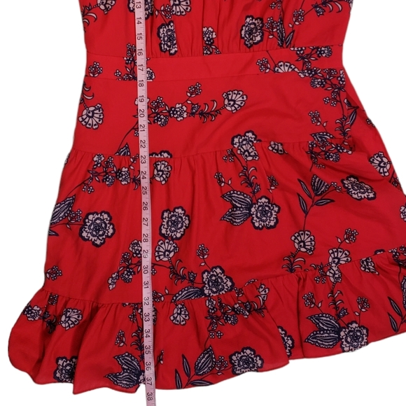 Eliza J Red Floral Print Mini Dress Size 14 Mock Neck Open Back Bow Feminine - Picture 13 of 15